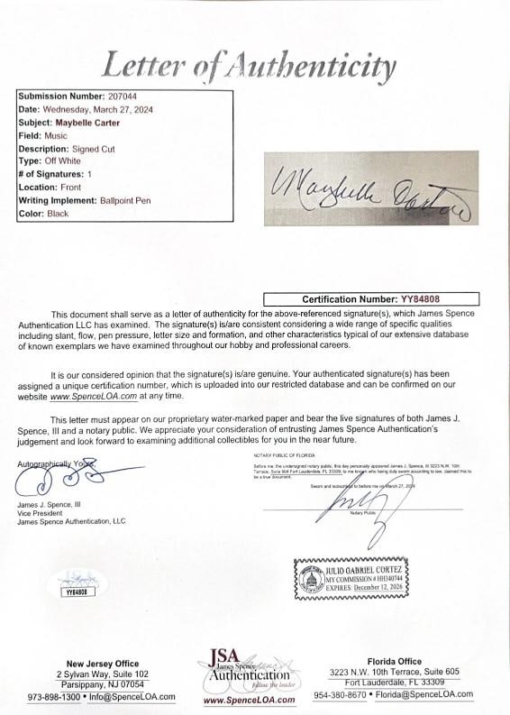 JUNE CARTER CASH MAYBELLE HELEN ANITA Signed Pages JSA THE CARTER FAMILY - 5