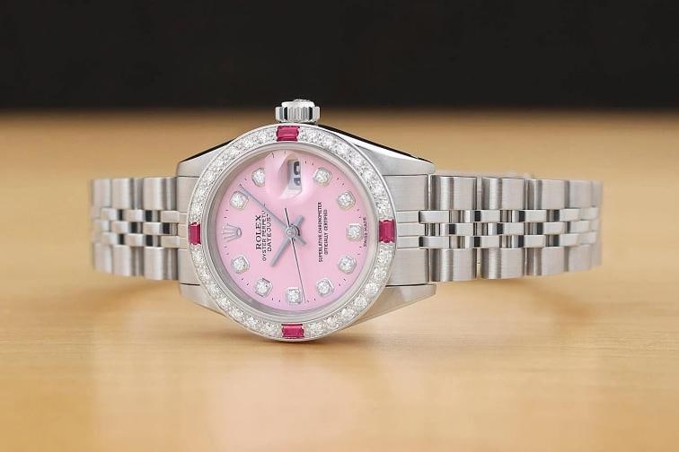 ROLEX LADIES DATEJUST 69174 18K WHITE GOLD PINK DIAMOND RUBY STEEL JUBILEE WATCH - 2