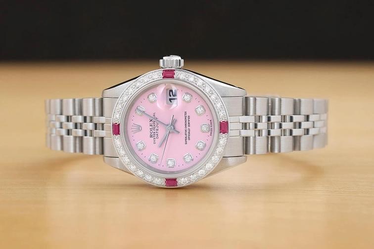 ROLEX LADIES DATEJUST 69174 18K WHITE GOLD PINK DIAMOND RUBY STEEL JUBILEE WATCH - 3