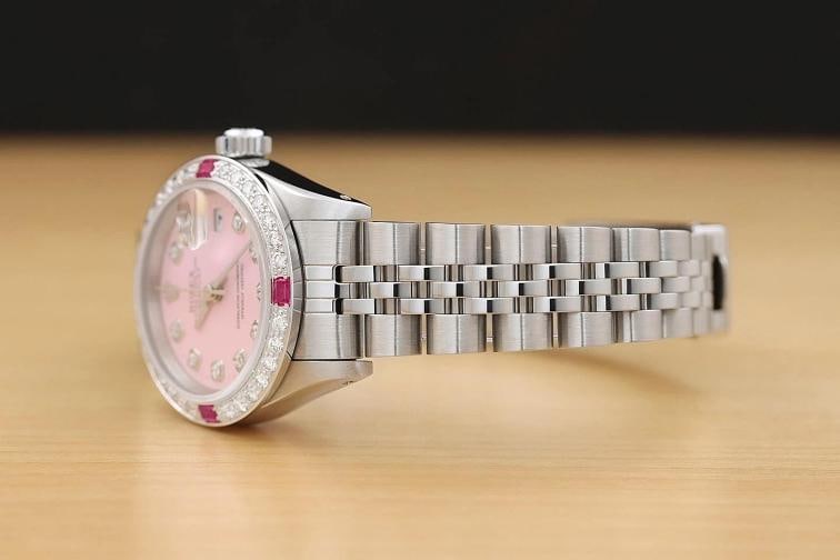 ROLEX LADIES DATEJUST 69174 18K WHITE GOLD PINK DIAMOND RUBY STEEL JUBILEE WATCH - 4