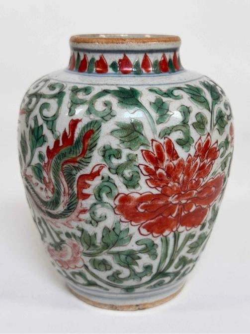 Antique 17thC Chinese Ming Dynasty Wucai Painted Fenghuang Porcelain Jar Pot - 7