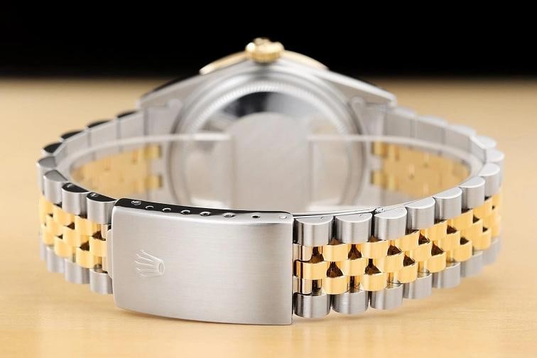 ROLEX DATEJUST 16233 GRAY FACTORY DIAMOND SAPPHIRE 18K YELLOW GOLD STEEL WATCH - 6