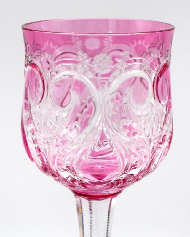 Rare Baccarat Cranberry/Pink Cut to Clear Hock Wine Glass, Shaped Foot, C.1915 - 3