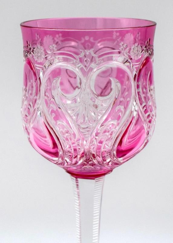 Rare Baccarat Cranberry/Pink Cut to Clear Hock Wine Glass, Shaped Foot, C.1915 - 4
