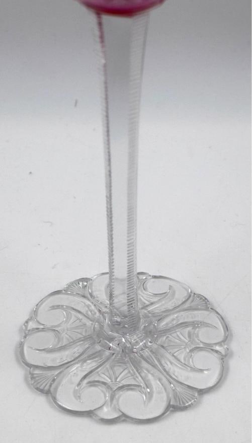 Rare Baccarat Cranberry/Pink Cut to Clear Hock Wine Glass, Shaped Foot, C.1915 - 5