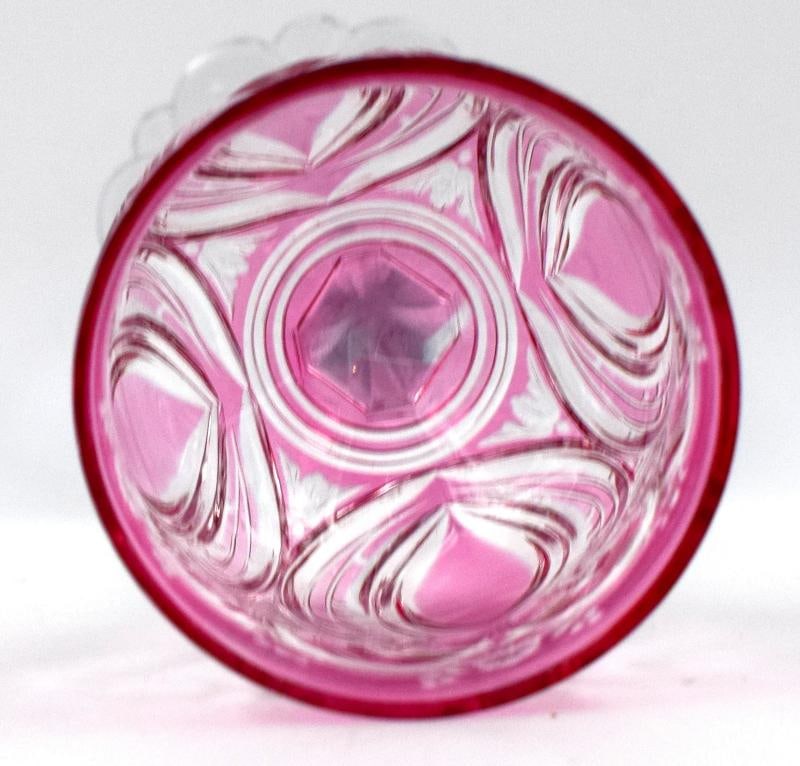 Rare Baccarat Cranberry/Pink Cut to Clear Hock Wine Glass, Shaped Foot, C.1915 - 6