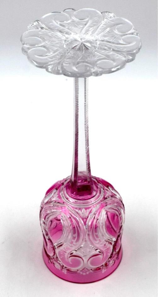 Rare Baccarat Cranberry/Pink Cut to Clear Hock Wine Glass, Shaped Foot, C.1915 - 7