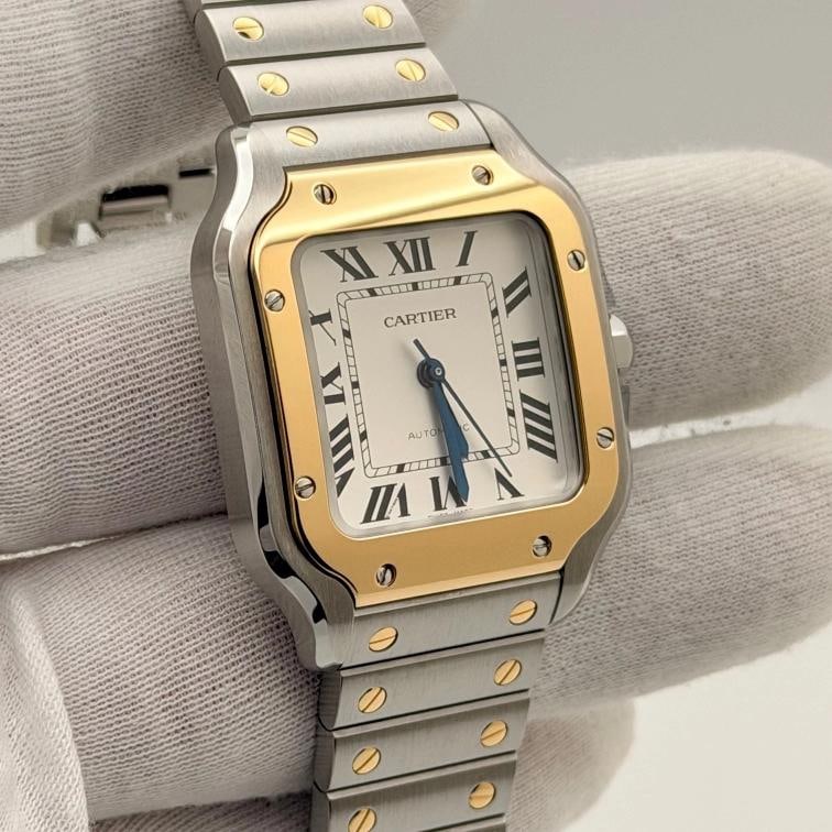 2025 Cartier Santos Medium W2SA0016 35mm Silver Dial 18k Gold Steel Box Paper - 3
