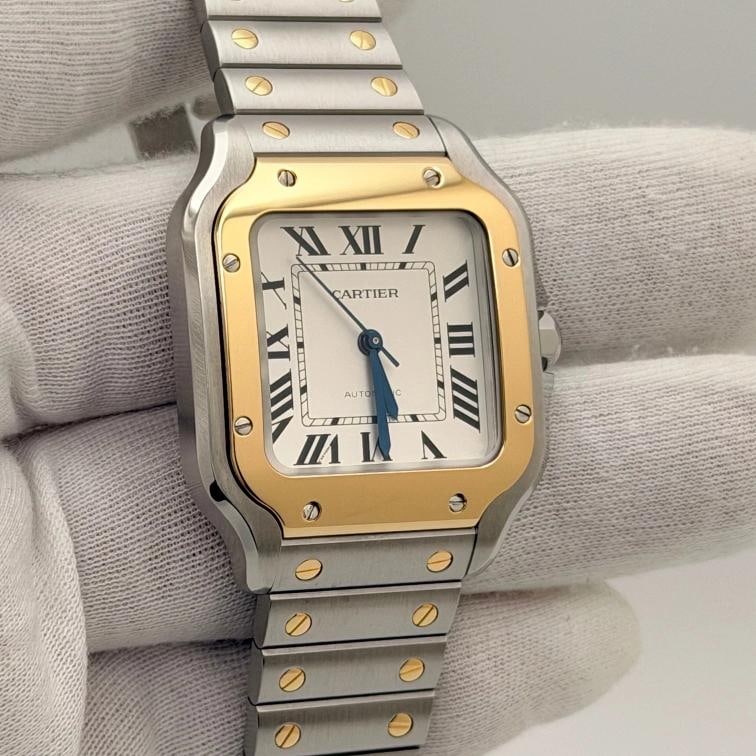 2025 Cartier Santos Medium W2SA0016 35mm Silver Dial 18k Gold Steel Box Paper - 4