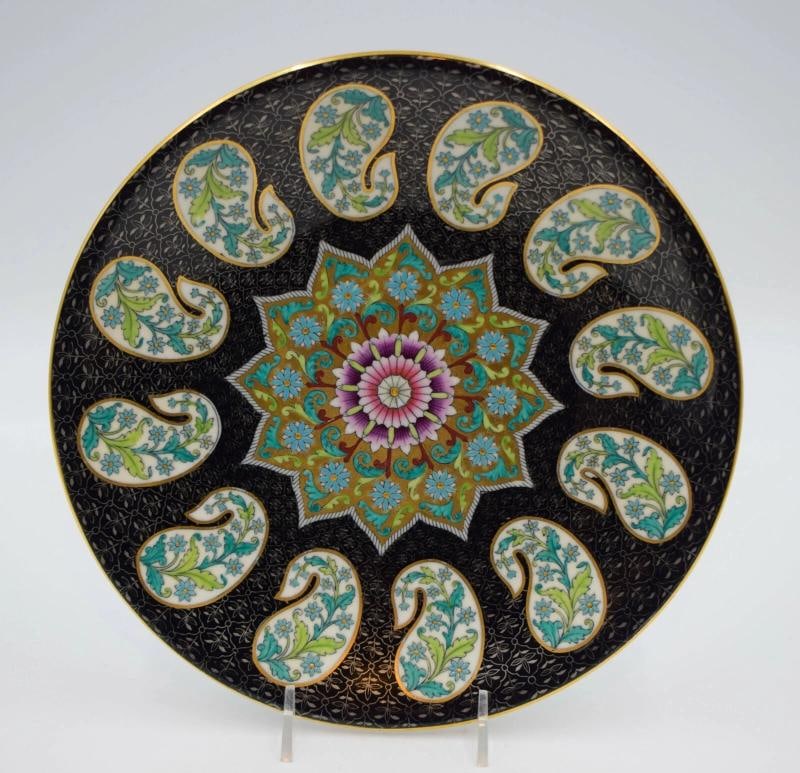 Royal Worcester Aesthetic Movement Dessert Set, Black & Paisley Plate Decoration - 2