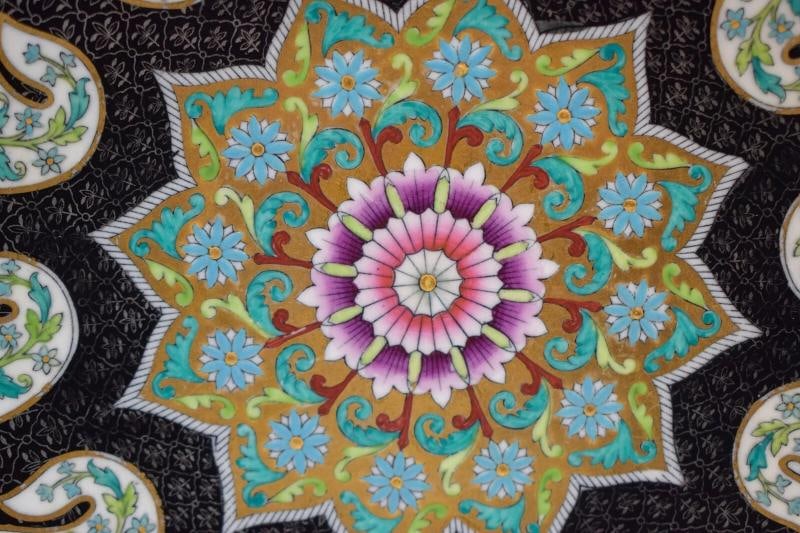 Royal Worcester Aesthetic Movement Dessert Set, Black & Paisley Plate Decoration - 4