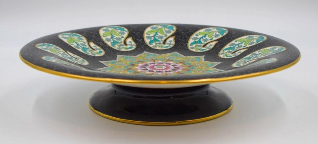 Royal Worcester Aesthetic Movement Dessert Set, Black & Paisley Plate Decoration - 5