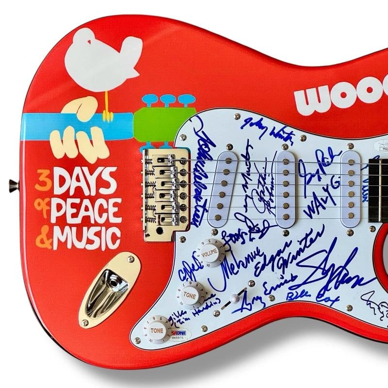 Woodstock Signed Guitar JSA COA 16 Signatures Sly Stone Tom Constanten Billy Cox - 2