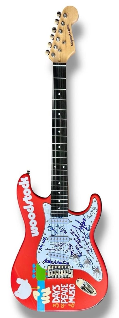 Woodstock Signed Guitar JSA COA 16 Signatures Sly Stone Tom Constanten Billy Cox - 4