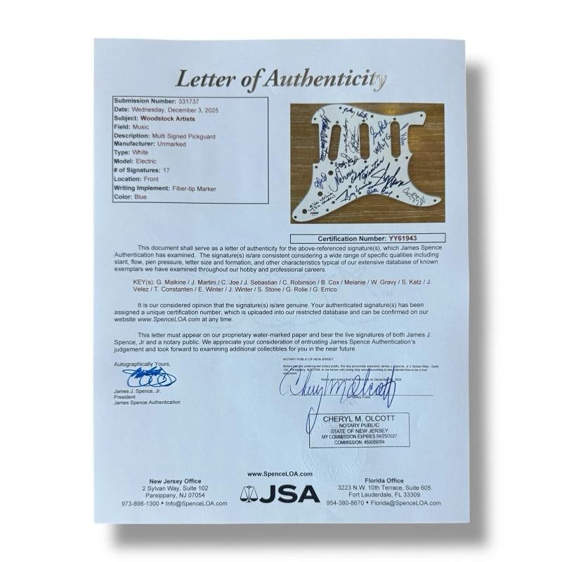 Woodstock Signed Guitar JSA COA 16 Signatures Sly Stone Tom Constanten Billy Cox - 5