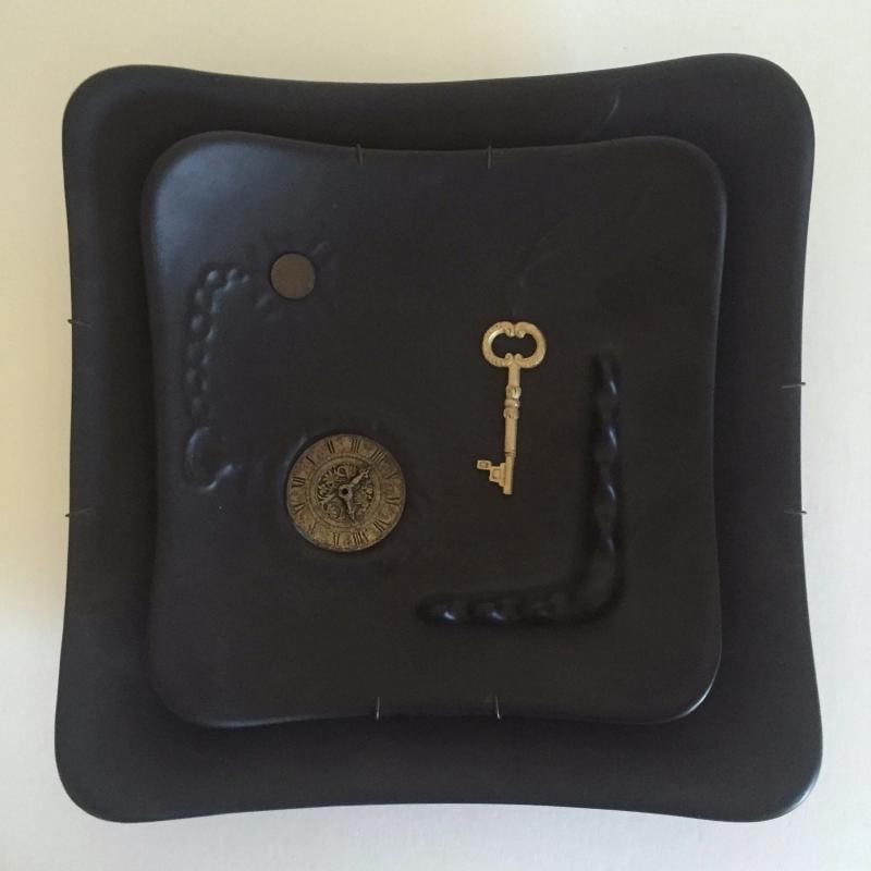 VINTAGE MID CENTURY MODERN MATTE BLACK 2 SQUARE DECORATIVE CERAMIC WALL PLATES - 3