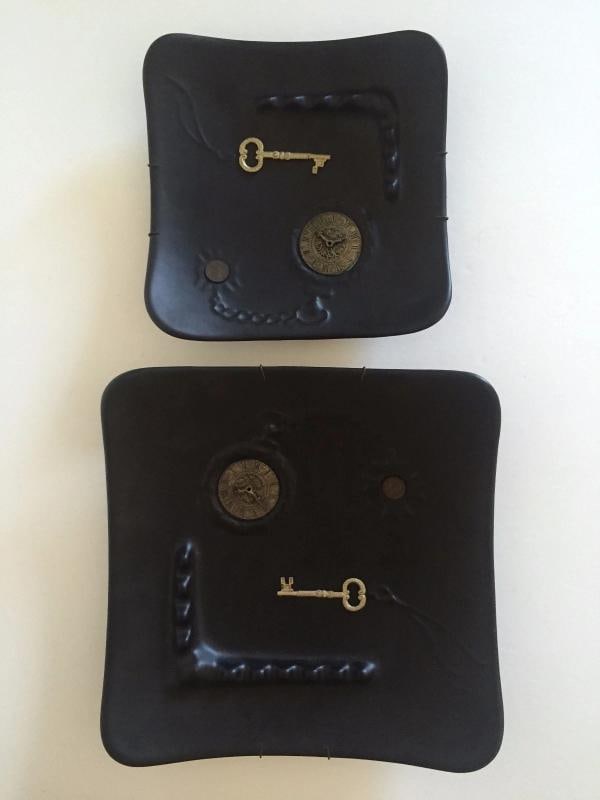 VINTAGE MID CENTURY MODERN MATTE BLACK 2 SQUARE DECORATIVE CERAMIC WALL PLATES - 9