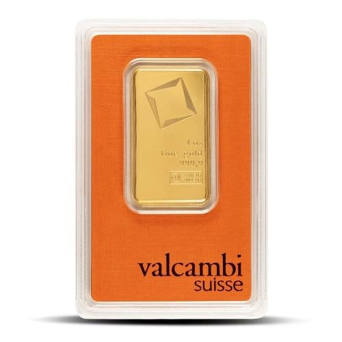 1 oz Valcambi Gold Bar (New w/ Assay): Certification: Assay Card,Shape: Bar,Brand/Mint: Valcambi,Country of Origin: Switzerland,Precious Metal Content per Unit: 1.00000,Fineness: 0.9999,Composition: Gold 