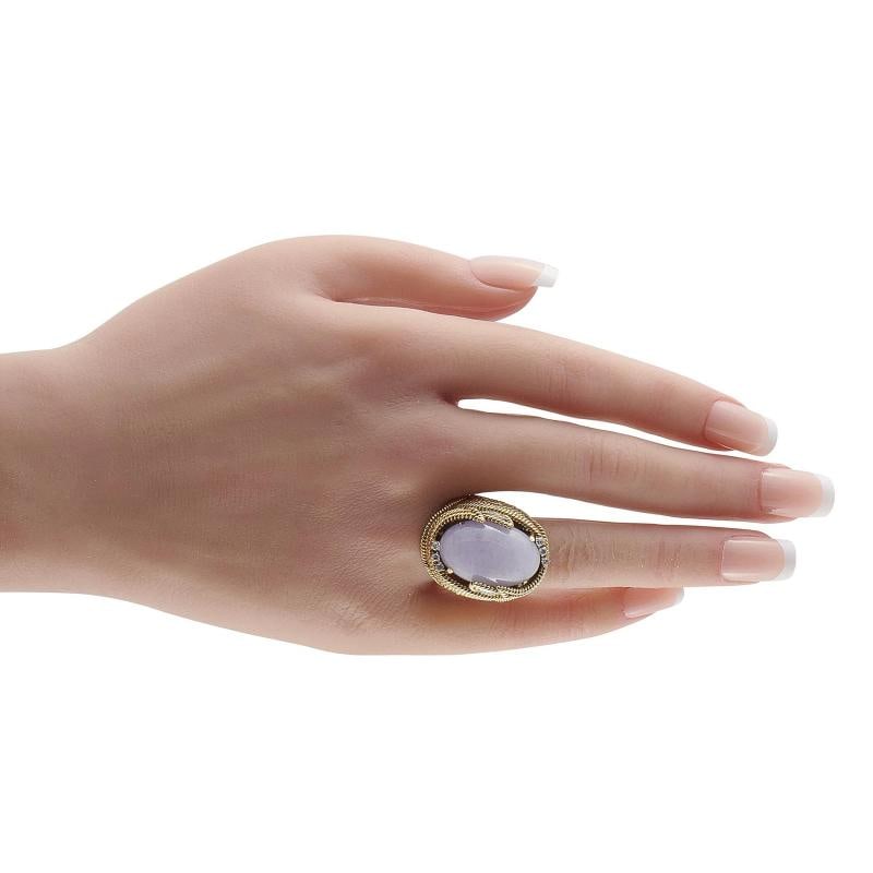 18K Yellow Gold 0.14ct Diamond and Jade Ring - 3