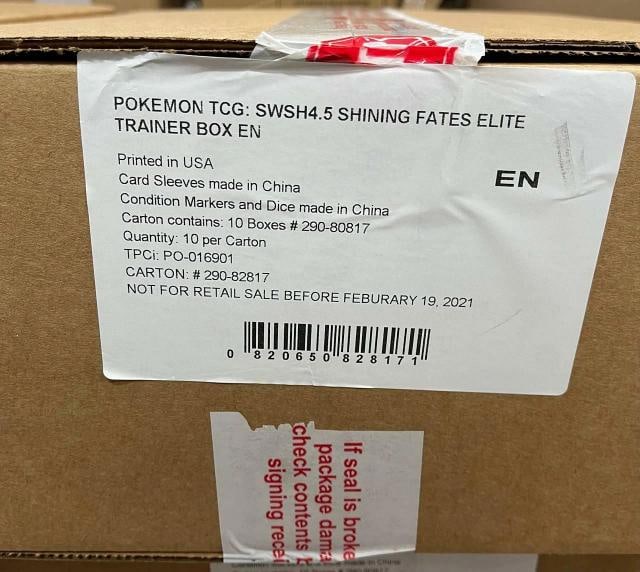 Pokemon TCG Shining Fates Elite Trainer Box Case of 10 ETBs Factory Sealed: Condition: New/Factory Sealed: A brand-new, unused, unopened, undamaged item (including handmade items).. ,Set: Shining Fates,Game: PokÃƒÂ©mon TCG,Character: Box,Configuration: Pac