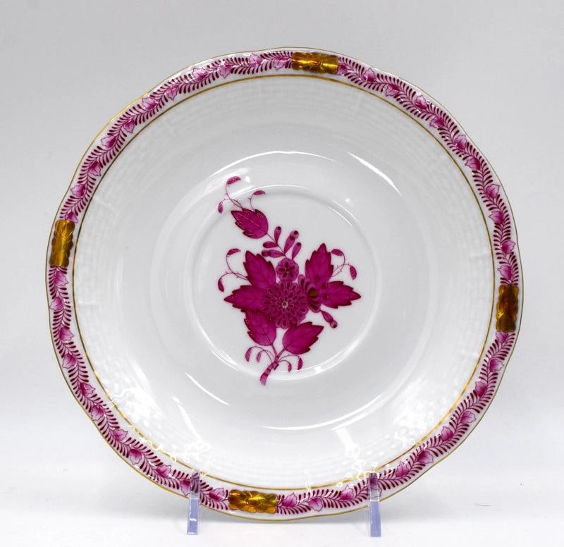 Set of 8 Herend Chinese Bouquet Raspberry Cream Soups & Underplates Hand Painted - 5