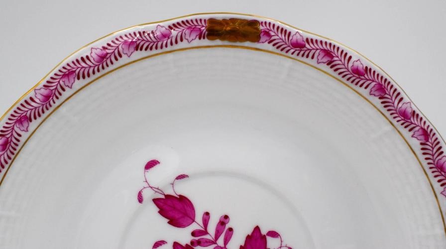 Set of 8 Herend Chinese Bouquet Raspberry Cream Soups & Underplates Hand Painted - 7