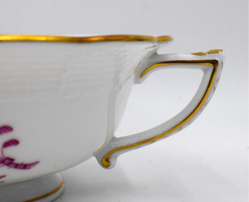 Set of 8 Herend Chinese Bouquet Raspberry Cream Soups & Underplates Hand Painted - 9