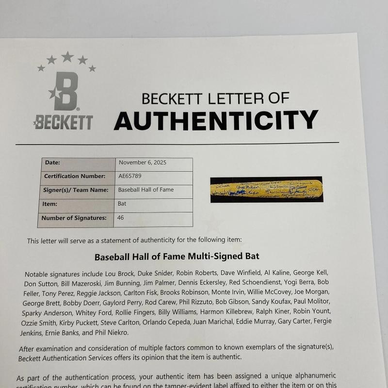 Hall Of Fame Multi Signed Baseball Bat 46 Sigs With Sandy Koufax Beckett COA - 17