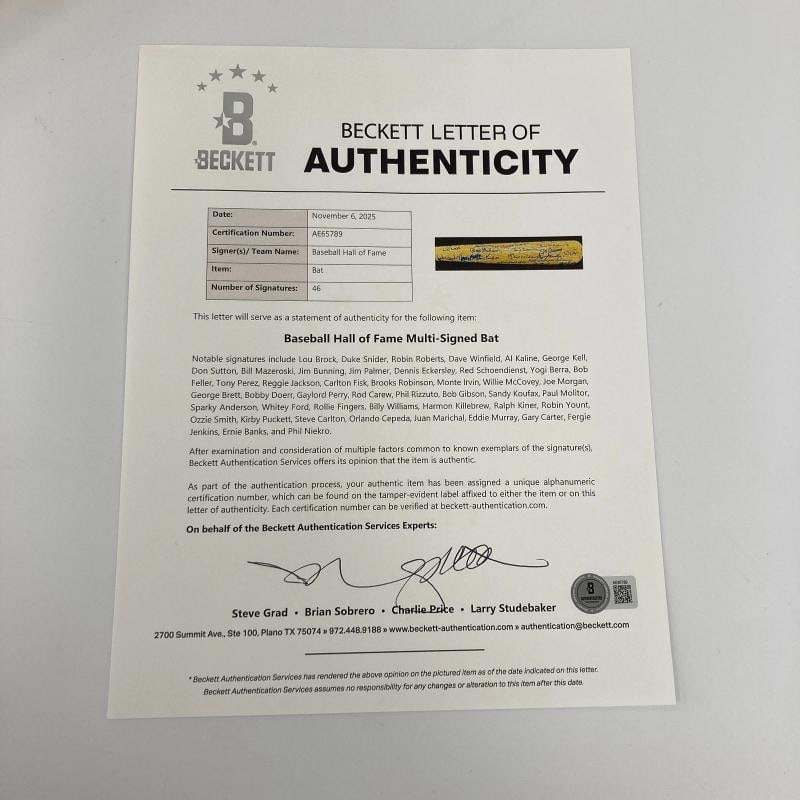 Hall Of Fame Multi Signed Baseball Bat 46 Sigs With Sandy Koufax Beckett COA - 2