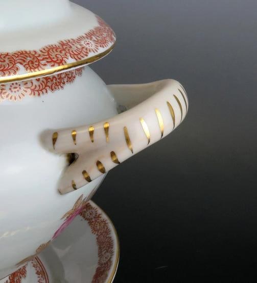 Huge Antique French Porcelain Covered Serving Dish w Ship Galleon Scene Decor - 5