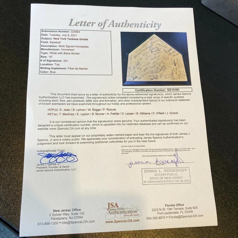 Derek Jeter New York Yankees Legends Signed Home Plate 50+ Signatures JSA COA - 2