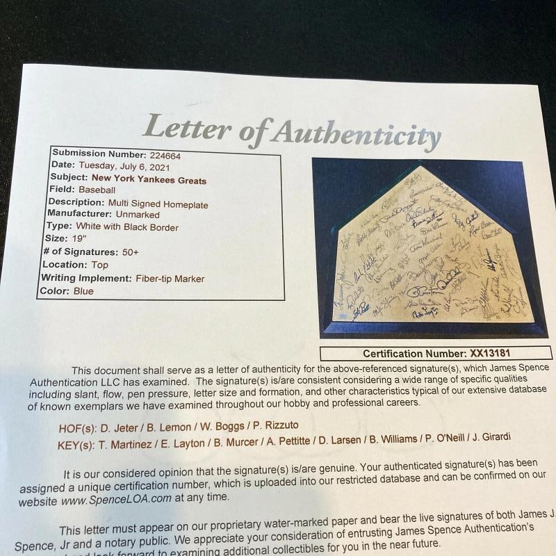 Derek Jeter New York Yankees Legends Signed Home Plate 50+ Signatures JSA COA - 8