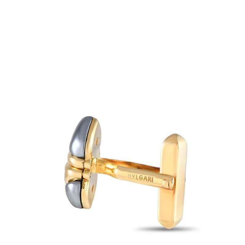 Bvlgari Doppio Cuore 18K Yellow Gold Hematite Cufflinks BV27-051524 - 2