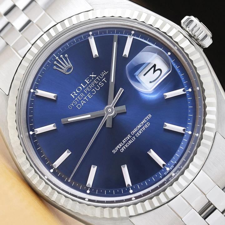 ROLEX MENS DATEJUST 1601 BLUE DIAL 18K WHITE GOLD STEEL WATCH w/ FOLDED BAND: Condition: Pre-owned - Good,Bezel Color: Silver,Max Wrist Size: 7.26-7.5 in,Number of Jewels: 26 Jewels,Indices: Stick Indexes, 12-Hour Dial,Bezel: Rolex 18K White Gold Fluted Bezel,Band/Strap: Bracel