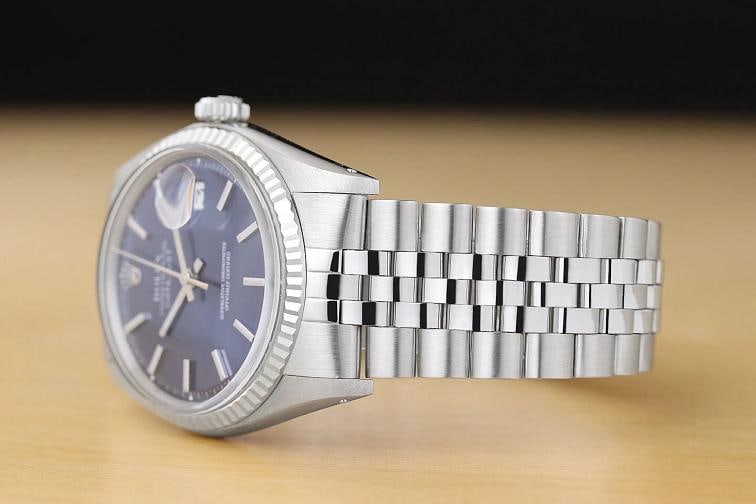 ROLEX MENS DATEJUST 1601 BLUE DIAL 18K WHITE GOLD STEEL WATCH w/ FOLDED BAND - 4