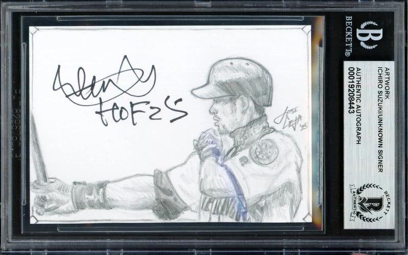 Ichiro Suzuki Auto 2025 Original Art Sketch Card Mariners "HOF 25" #1/1 Beckett: Condition: Ungraded - Very good: Not in original packaging or professionally graded ,Player/Athlete: Ichiro Suzuki,Player: Ichiro Suzuki,Team: Seattle Mariners,Sport: Baseball,Product: Card,Autographe