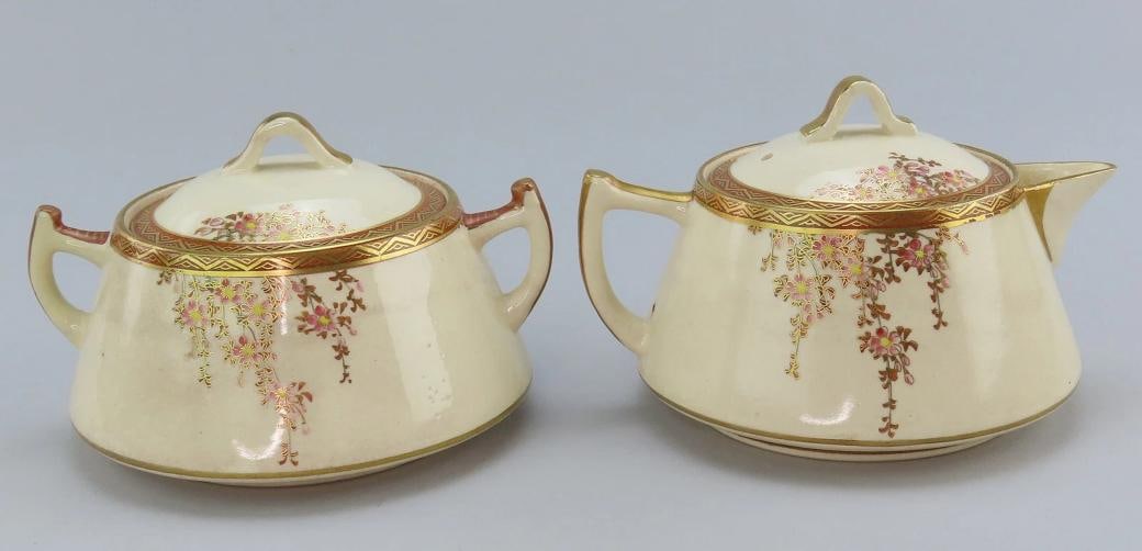 Lovely 21 Piece Japanese Satsuma Tea Set Service for 6 Cherry Blossoms - 6