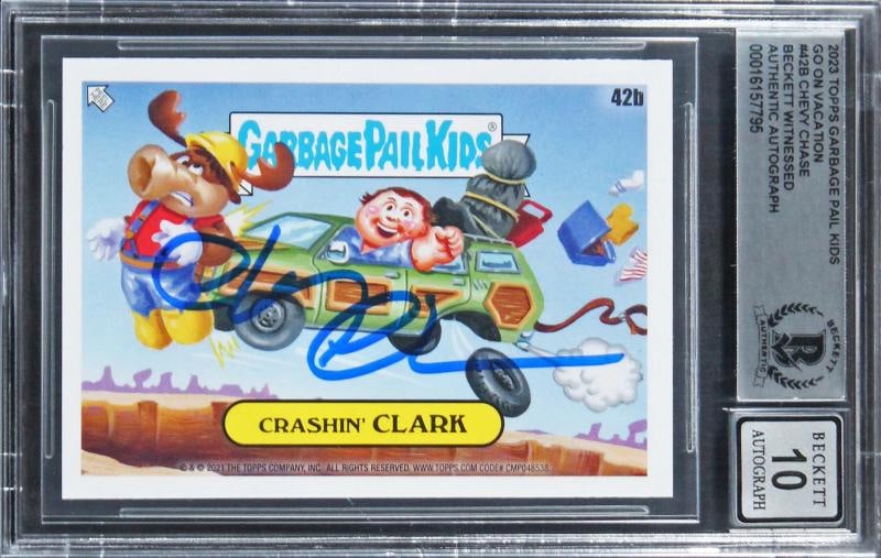 Chevy Chase Signed 2023 Topps Garbage Pail Kids #42B Card Auto 10! BAS Slabbed: Autograph Authentication: Beckett,Industry: Movies,Original/Reproduction: Original,PRODUCT_COA: Beckett,PRODUCT_SIGNED_BY_NAME: Chevy Chase,PRODUCT_SIGNED_BY_BRAND: National Lampoon's Vacation,Country