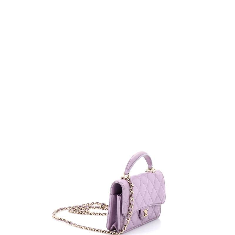 Chanel Classic Top Handle Flap Phone Holder with Chain Quilted Lambskin - 2