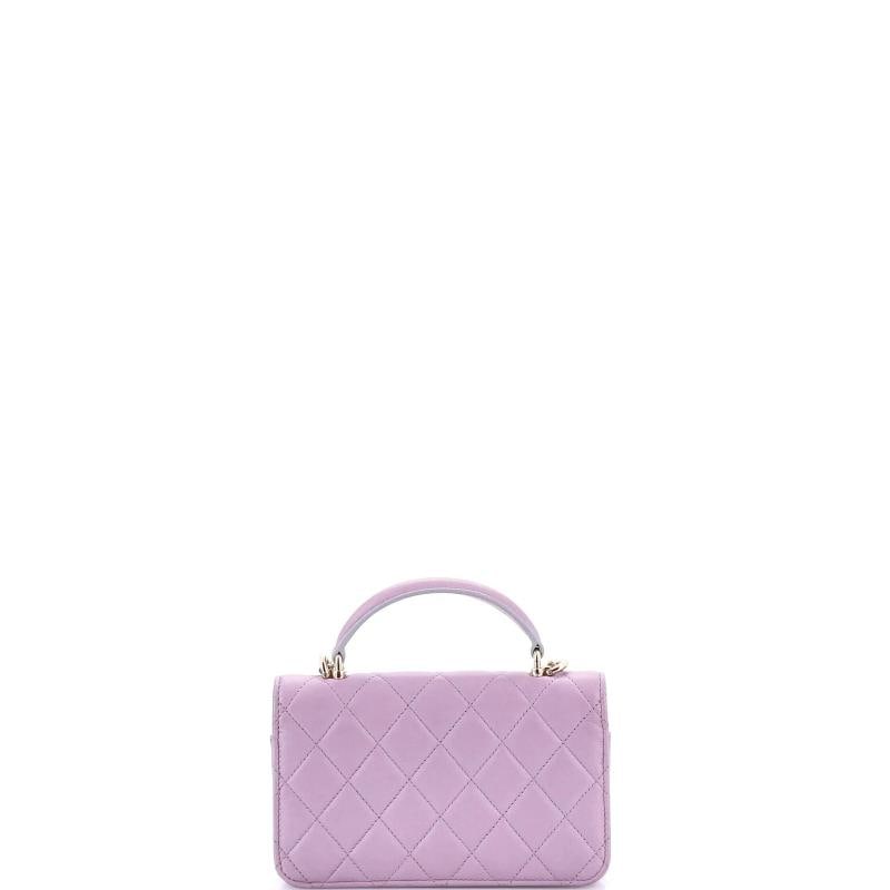 Chanel Classic Top Handle Flap Phone Holder with Chain Quilted Lambskin - 3