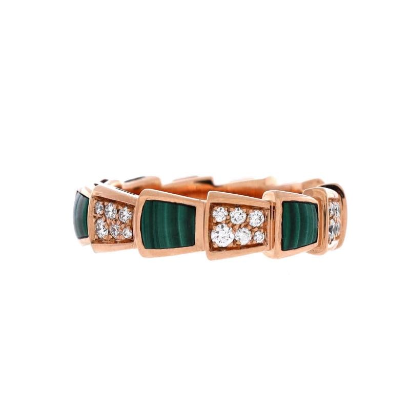 Bvlgari Serpenti Viper Ring 18K Rose Gold with Malachite and Diamonds Large (1 of 3)