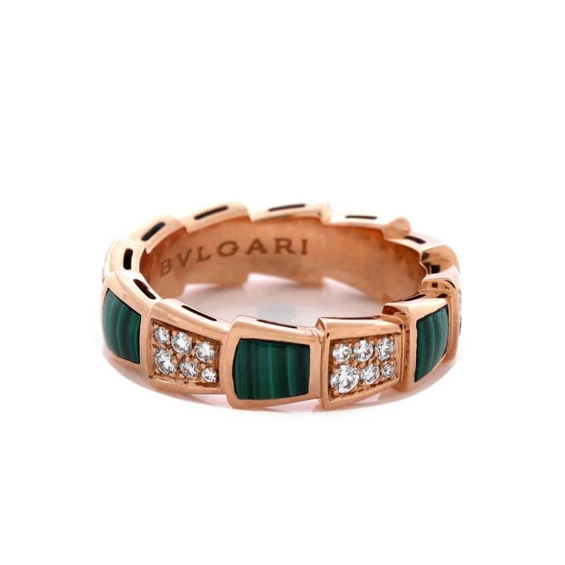 Bvlgari Serpenti Viper Ring 18K Rose Gold with Malachite and Diamonds Large - 3