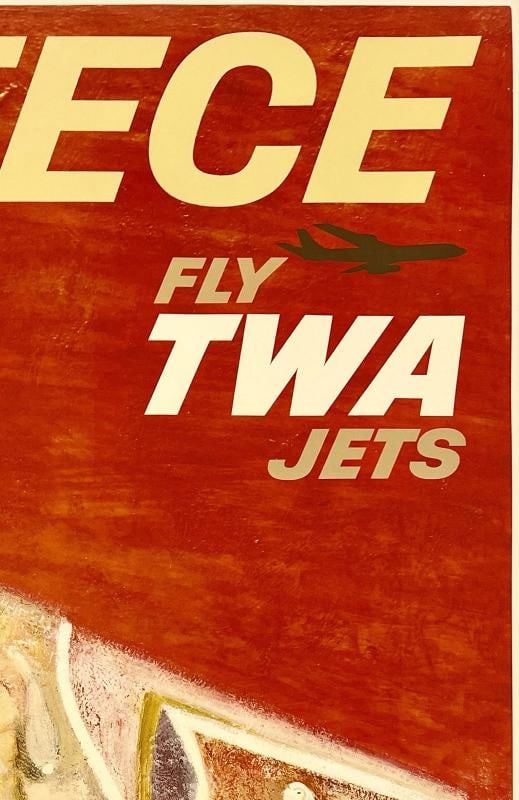Original Vintage Poster GREECE FLY TWA UP UP & AWAY Airline Travel Tourism LINEN - 3