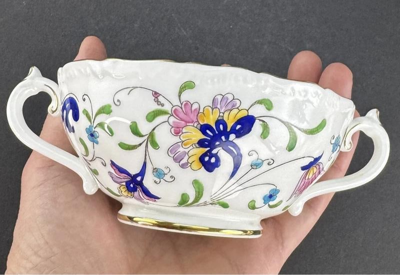 12 Coalport Fanfare Japan 2 Handle Bullion Soups with Under Plates - 4