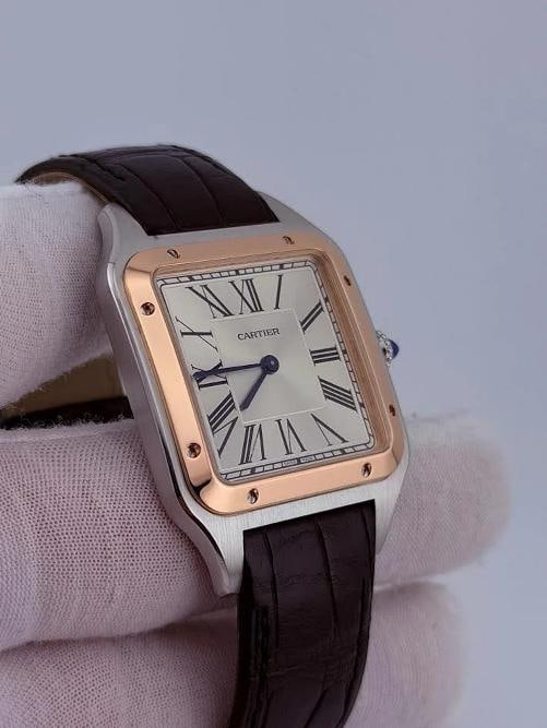 Cartier Santos Dumont XL W2SA0017 4305 33.9mm Silver Dial 18k Rose Gold Steel - 3
