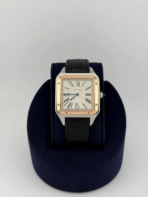 Cartier Santos Dumont XL W2SA0017 4305 33.9mm Silver Dial 18k Rose Gold Steel - 4
