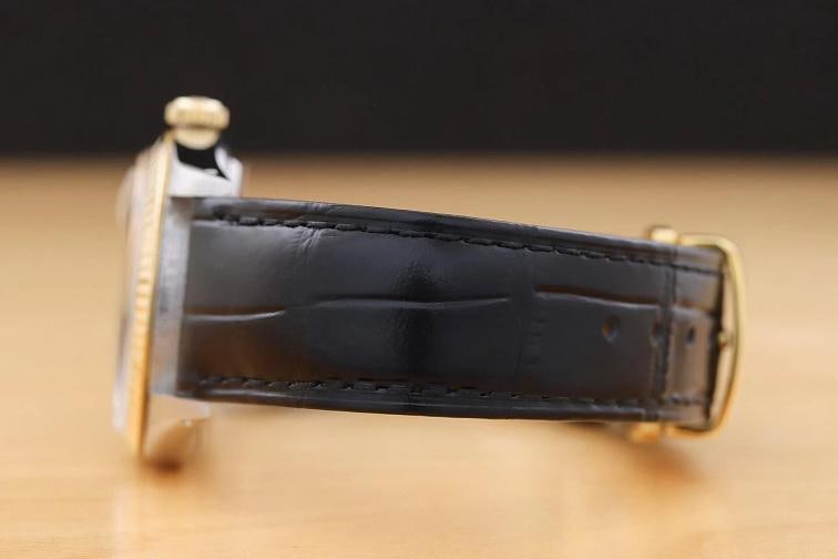 ROLEX MENS DATEJUST 16013 SILVER DIAL 18K GOLD STEEL WATCH w/ BLACK LEATHER BAND - 5