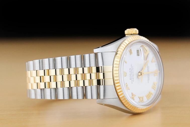 ROLEX MENS DATEJUST 16013 WHITE ROMAN DIAL 18K YELLOW GOLD STEEL TWO TONE WATCH - 7
