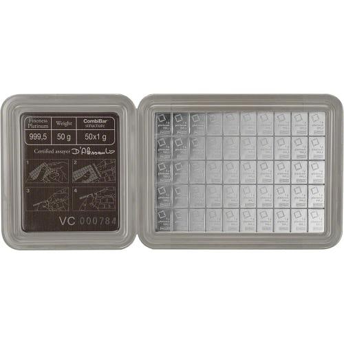 Valcambi 50x1 Gram Platinum CombiBar (1.6075 oz) with Assay Card - 2
