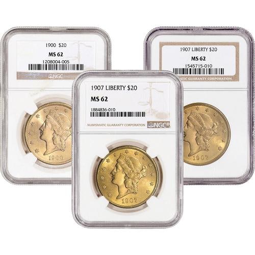 US Gold $20 Liberty Head Double Eagle - NGC MS62 - Random Date and Label: Country of Origin: United States,Certification: NGC,Precious Metal Content per Unit: 0.9675 oz,Coin: US Pre-1933 Gold Bullion,Year: Random Date,Strike Type: Business,Grade: MS62,Brand/Mint: U.S. Mint,